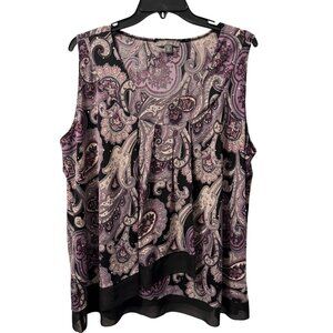 Roz & Ali Paisley Sleeveless Top Size 2X purple multi women blouse